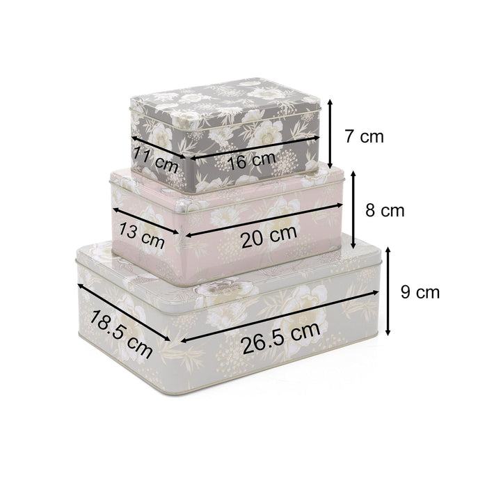 Kitchen Life 3 Piece Cookie Storage Box Set - Floral