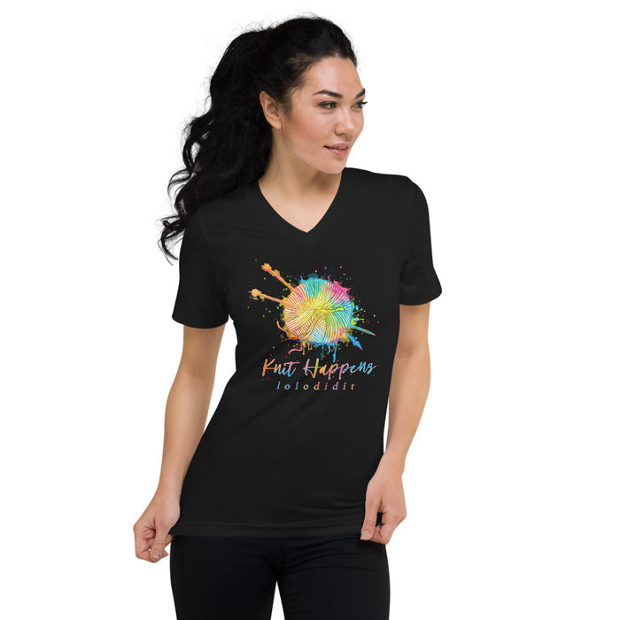 KNIT HAPPENS - Unisex Short Sleeve V-Neck T-Shirt