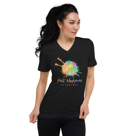 KNIT HAPPENS - Unisex Short Sleeve V-Neck T-Shirt