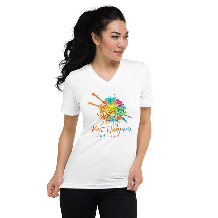 KNIT HAPPENS - Unisex Short Sleeve V-Neck T-Shirt