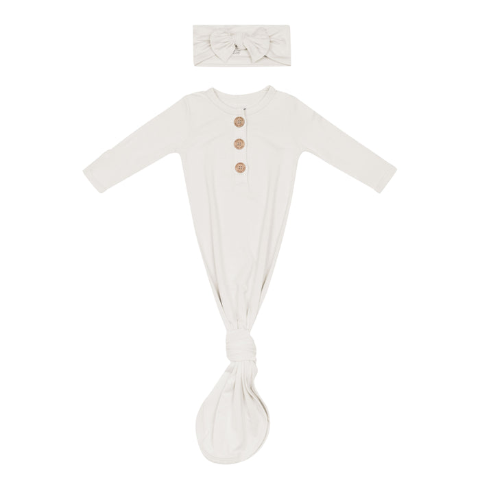 Cream Knotted Gown with Bow Set in Oat