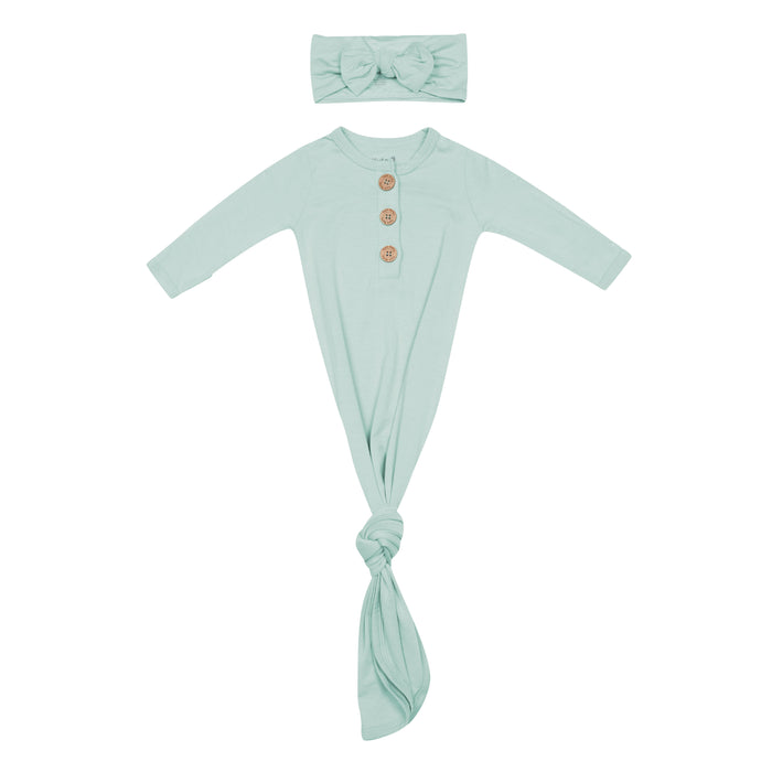 Green Knotted Gown with Bow Set in Sage