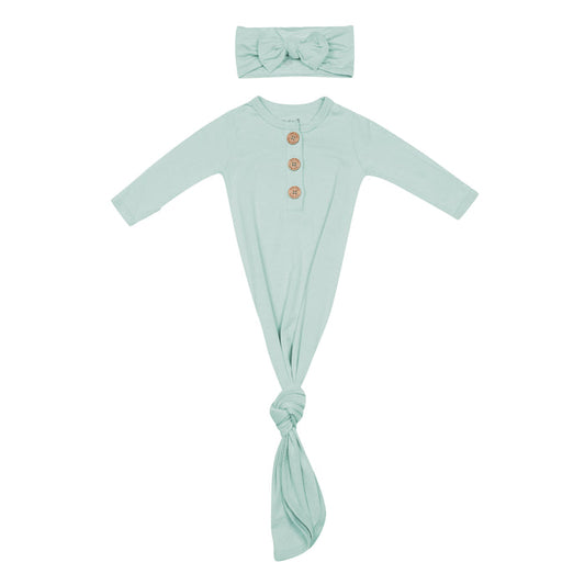Green Knotted Gown with Bow Set in Sage
