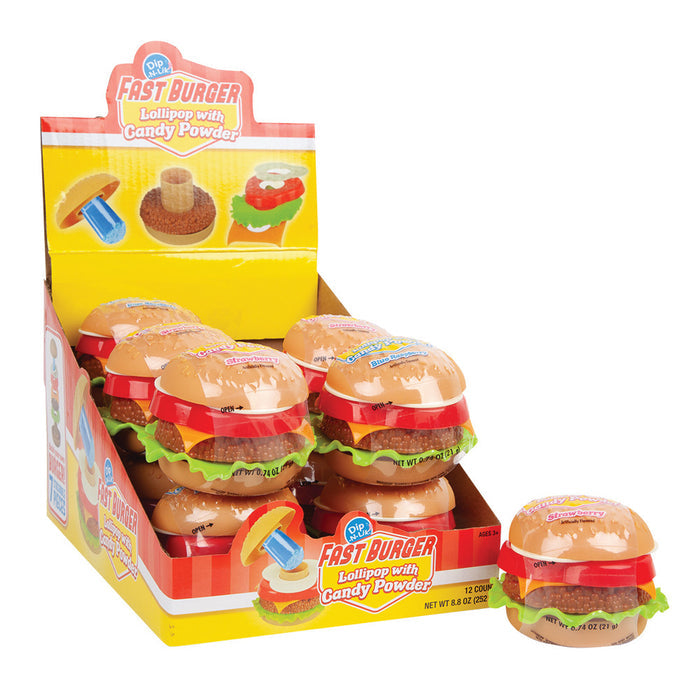 Koko's Candy Co Dip N Lik Fast Burger Lollipop with Candy Powder - 12 Count