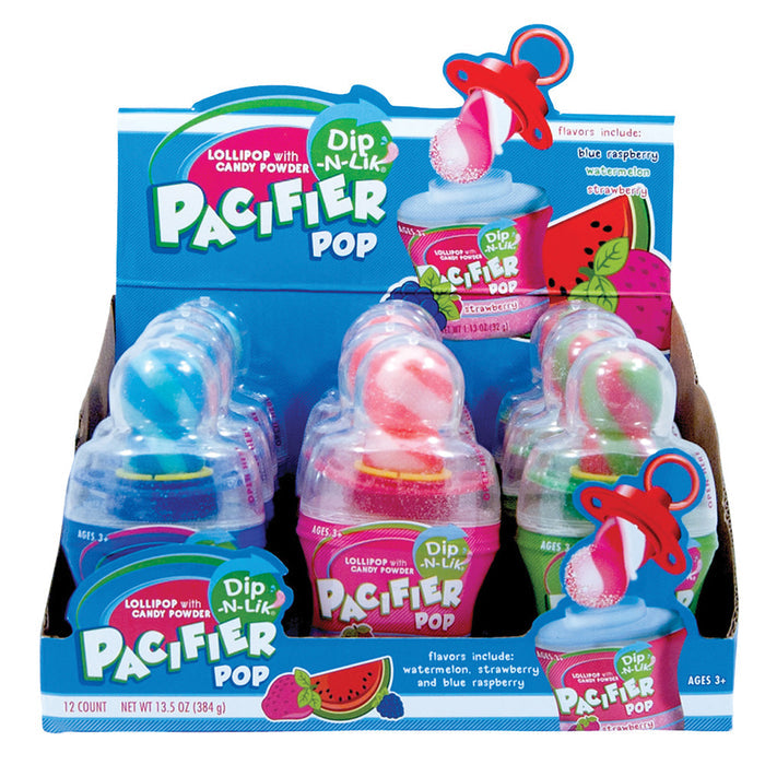 KOKO'S CANDY CO Pacifier Pop Dip N Lik Lollipop with Candy Powder - 12 Count
