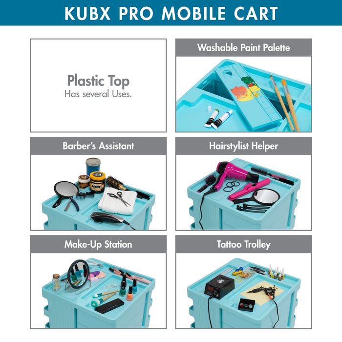 KUBX Pro Mobile Rotating 4-Sided Storage Organizer for Artists - Turquoise 53002