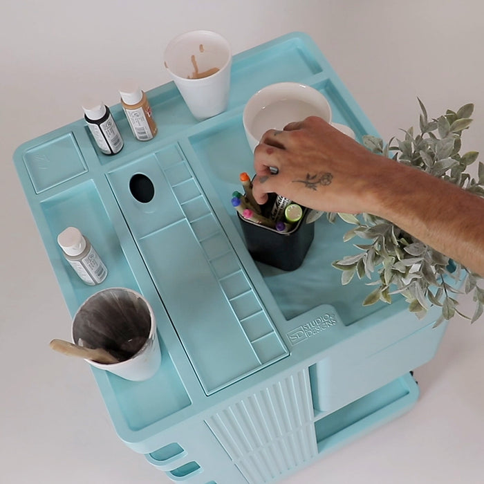 KUBX Pro Mobile Rotating 4-Sided Storage Organizer for Artists - Turquoise 53002