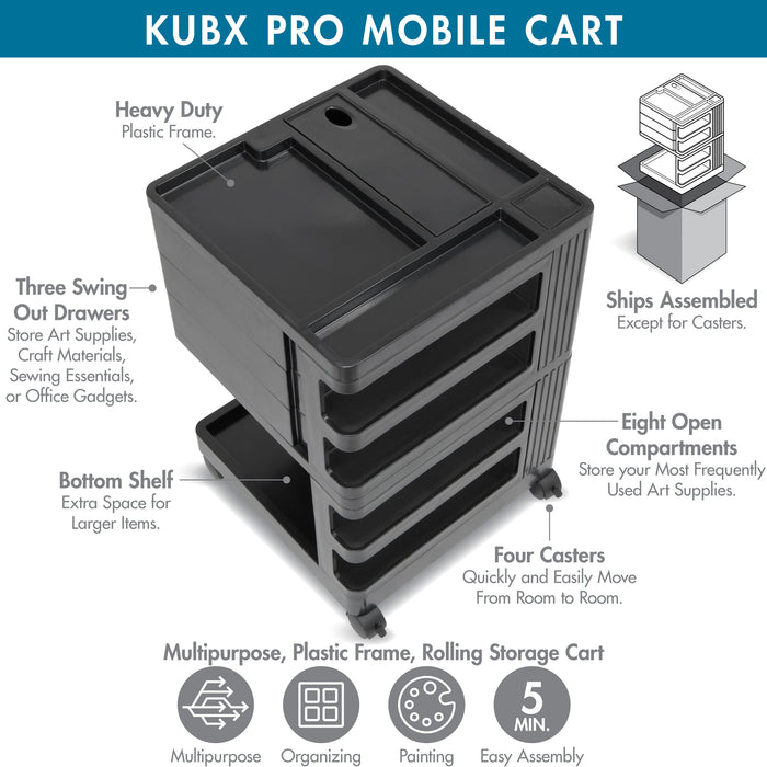 KUBX Pro Mobile Rotating 4-Sided Storage Organizer for Artists, and Crafters - Black 53001