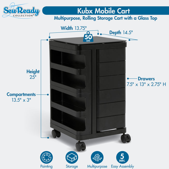 Kubx™ Rotating 4-Sided Mobile Storage Organizer with Glass Top, Multiple Compartments - 53101