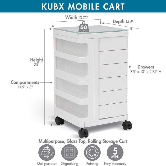 Kubx™ Rotating 4-Sided Mobile Storage Organizer with Glass Top, Multiple Compartments - 53100