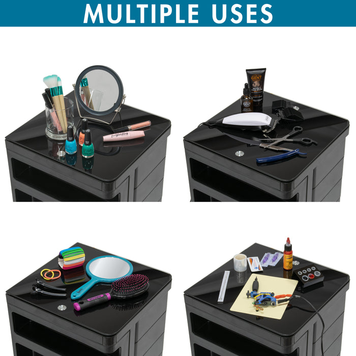 Kubx™ Rotating 4-Sided Mobile Storage Organizer with Glass Top, Multiple Compartments - 53101