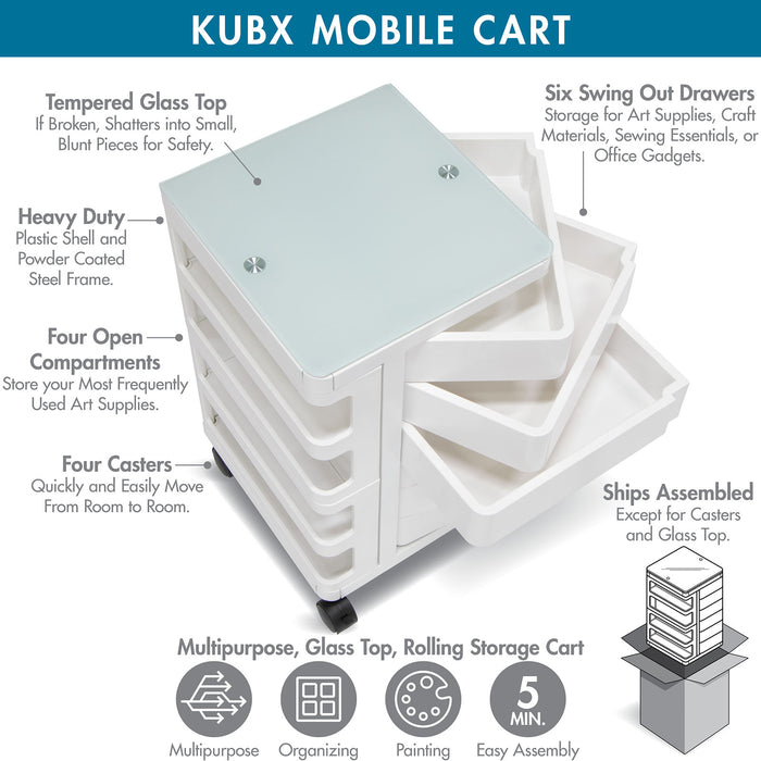 Kubx™ Rotating 4-Sided Mobile Storage Organizer with Glass Top, Multiple Compartments - 53100
