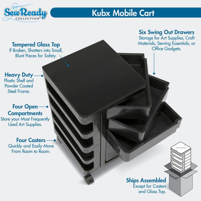 Kubx™ Rotating 4-Sided Mobile Storage Organizer with Glass Top, Multiple Compartments - 53101