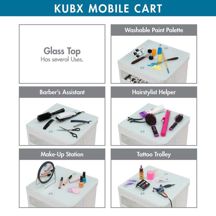 Kubx™ Rotating 4-Sided Mobile Storage Organizer with Glass Top, Multiple Compartments - 53100
