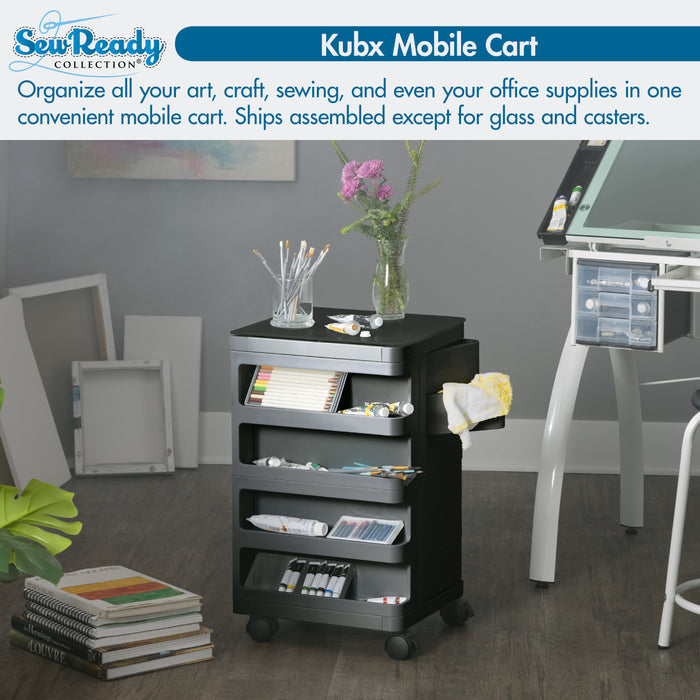 Kubx™ Rotating 4-Sided Mobile Storage Organizer with Glass Top, Multiple Compartments - 53101
