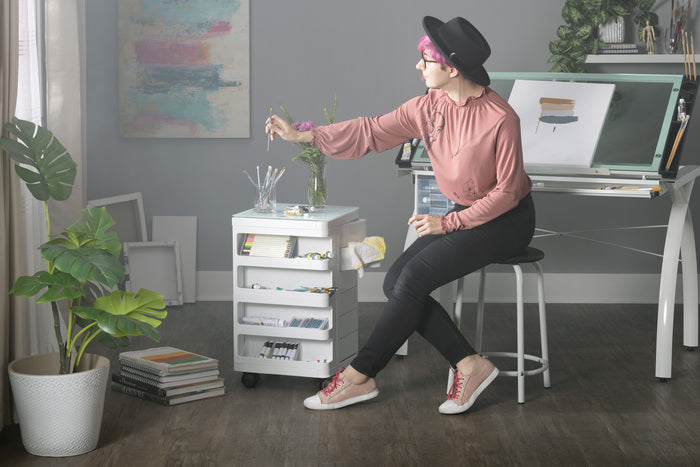 Kubx™ Rotating 4-Sided Mobile Storage Organizer with Glass Top, Multiple Compartments - 53100