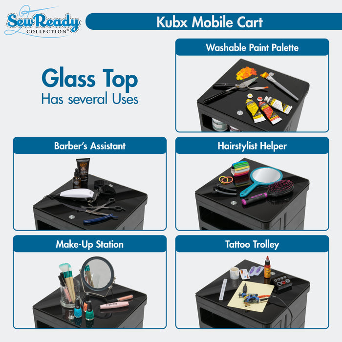 Kubx™ Rotating 4-Sided Mobile Storage Organizer with Glass Top, Multiple Compartments - 53101