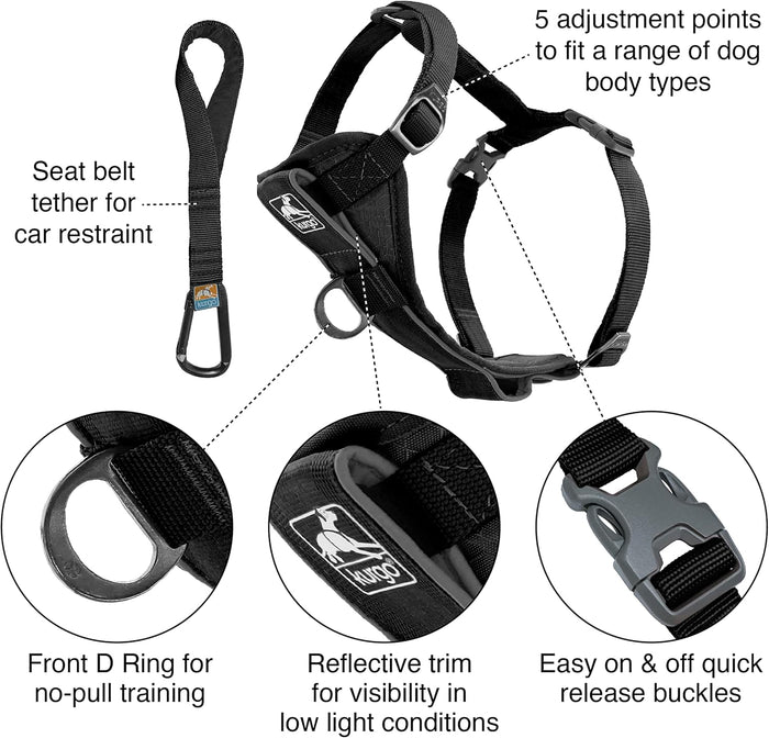 Kurgo TruFit Smart Dog Walking Harness Quick Release Black Medium