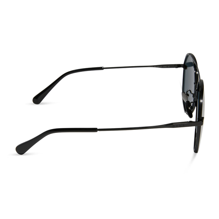 diff eyewear lenox aviator sunglasses with a black metal frame and grey lenses side view