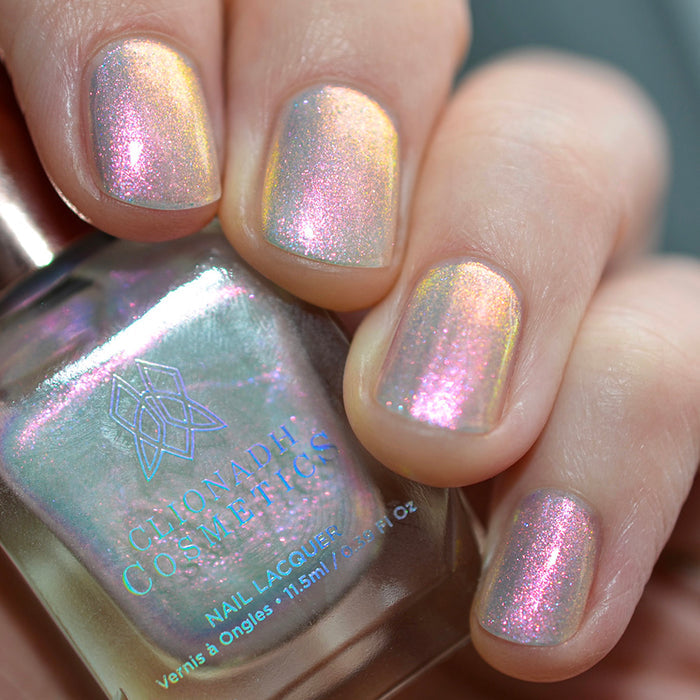 Low angled shot of nails done with Lightfast Nail Lacquer on fair skin tone.