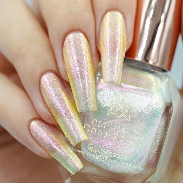 Close up shot of nails done with Lightfast Nail Lacquer on fair skin tone.