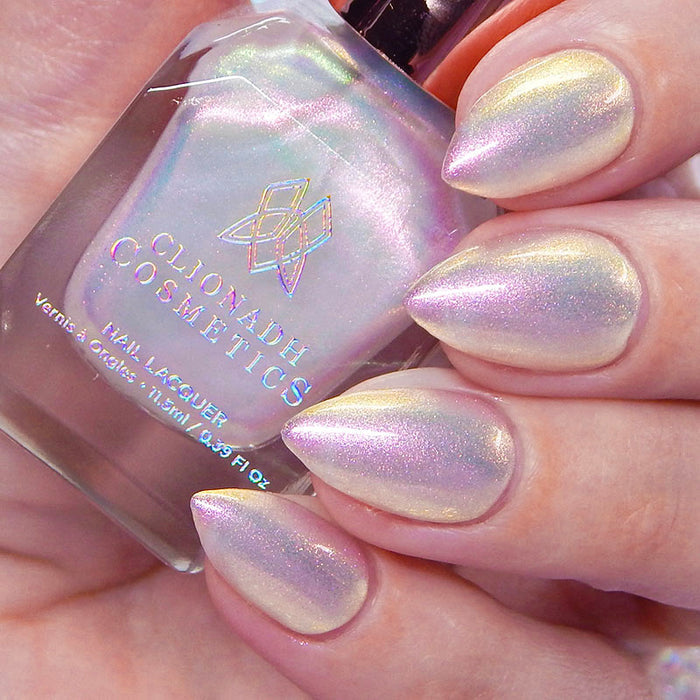 Close up shot of nails done with Lightfast Nail Lacquer on fair skin tone.