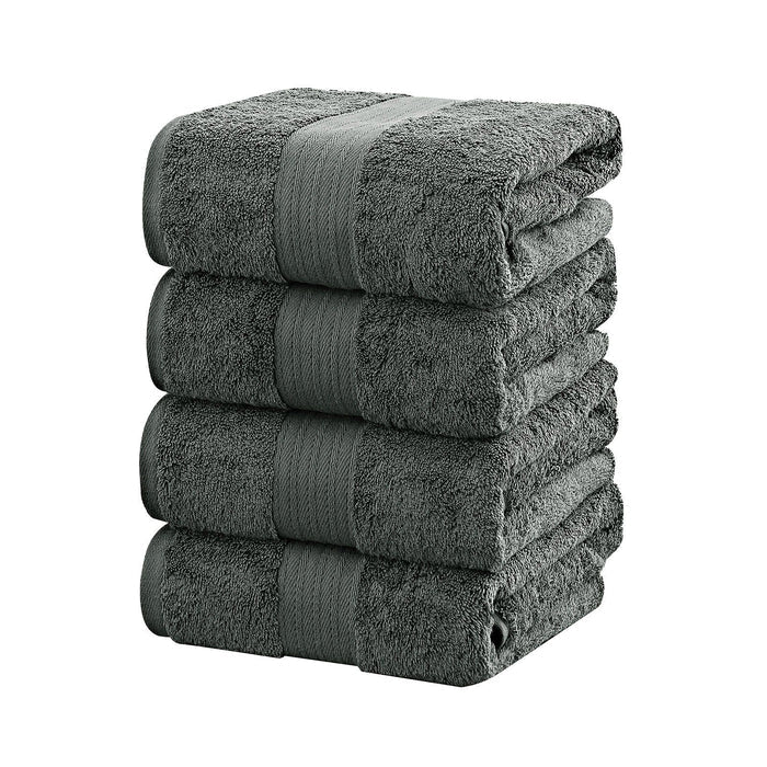 Linenland 4 Piece Cotton Bath Towels Set - Charcoal -Home Living Store - -