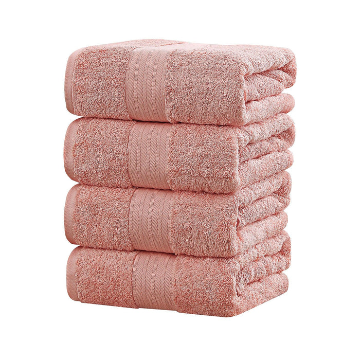 Linenland 4 Piece Cotton Bath Towels Set - Coral -Home Living Store - -