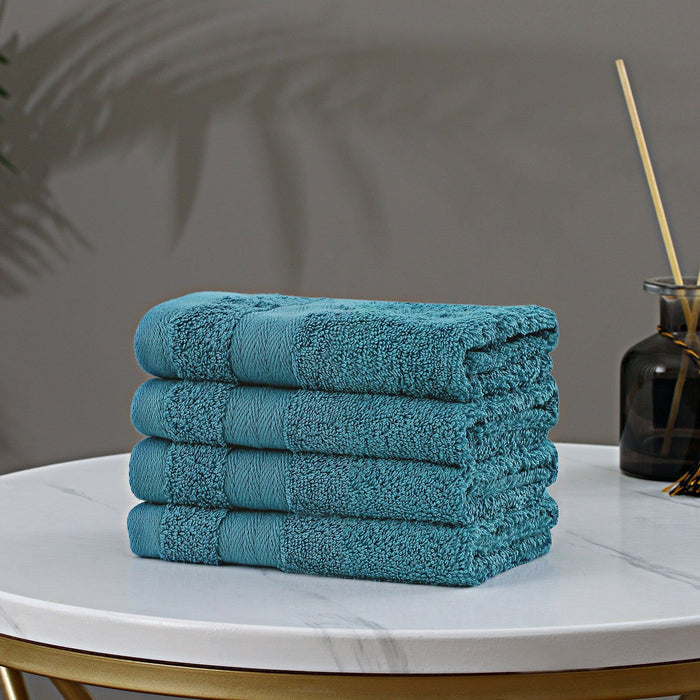 Linenland Bath Towel Set - 4 Piece Cotton Washcloths - Blue -Home Living Store - -