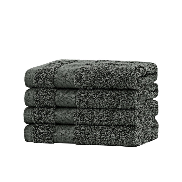 Linenland Bath Towel Set - 4 Piece Cotton Washcloths - Charcoal -Home Living Store - -