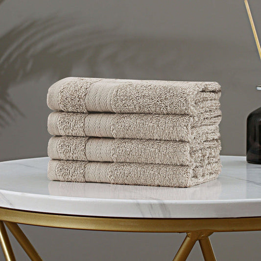 Linenland Bath Towel Set - 4 Piece Cotton Washcloths - Sandstone -Home Living Store - -