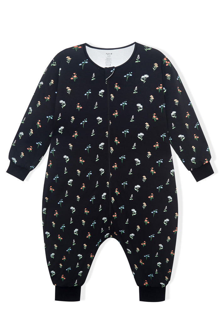 Black Long Sleeve Adult Sleep Bag Walker in Wildflower print on a white background