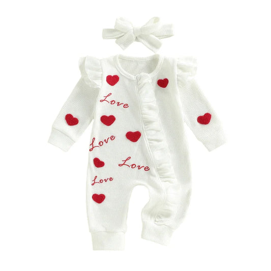LOVE Ruffle Waffle Knit Jumpsuit