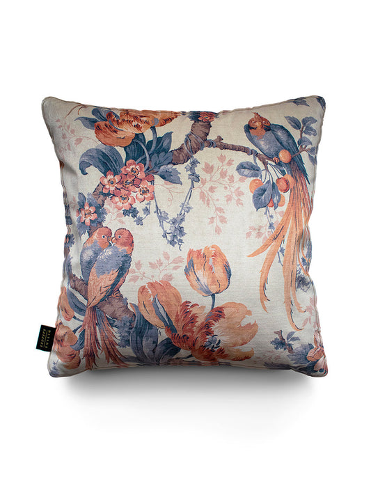 Lovebirds 'Papaya' Velvet Cushion