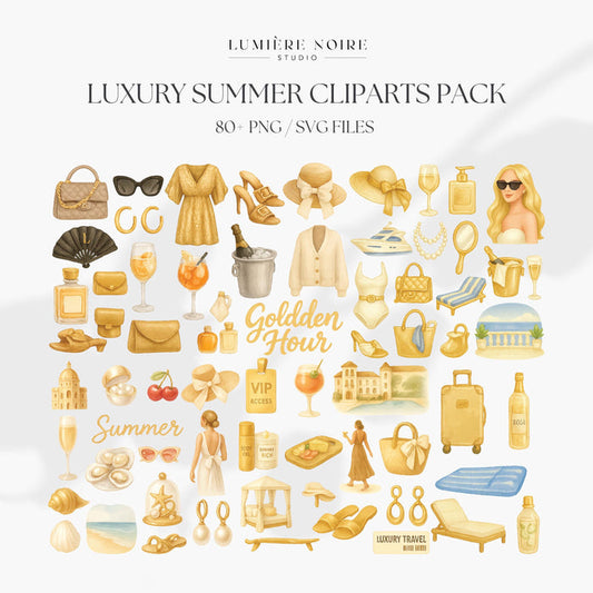 Luxury Summer Cliparts Pack | 80+ PNG & SVG Files | Elegant Digital Download with Master Resell Rights
