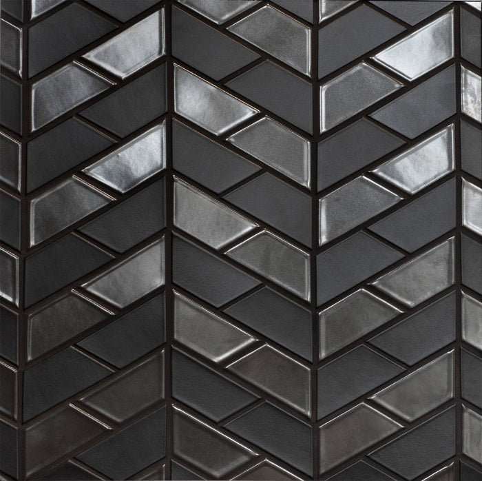 Classic Field Half Hex in M34 Museum Black & G4.2 Gunmetal. Charcoal grout by Custom Building Products.