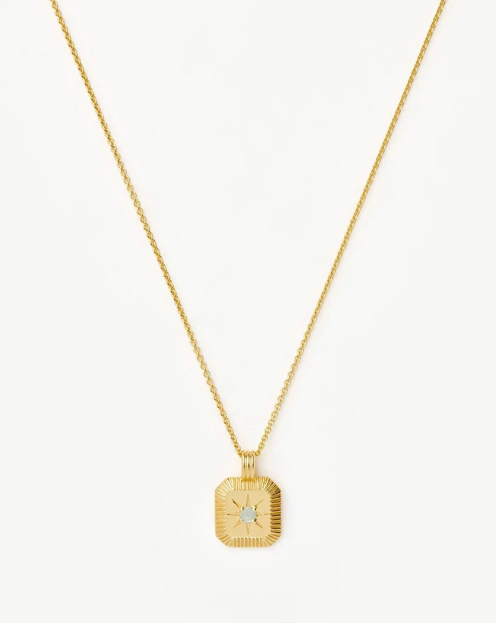 March Birthstone Pendant Necklace | 18k Gold Vermeil/Dyed Aqua Chalcedony Necklaces Missoma