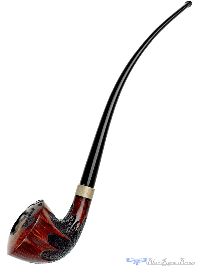 Blue Room Briars is proud to present this Marinko Neralić Pipe Partial Rusticated Churchwarden with Exotic Wood and Plateau