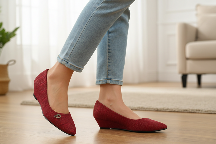Maroon Wedge Heel Shoes For Women