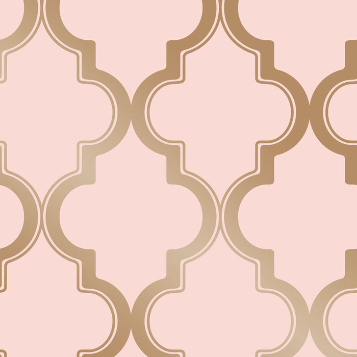 SINGLE ROLL / Pink and Metallic Gold Arabesque