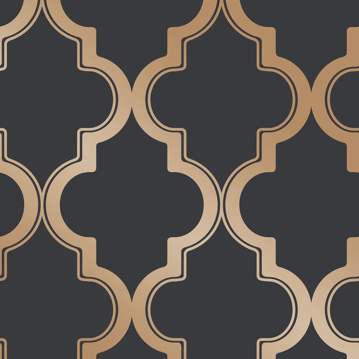 SINGLE ROLL / Midnight and Metallic Gold Arabesque