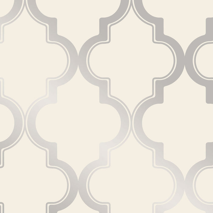 SINGLE ROLL / Cream and Metallic Silver Arabesque