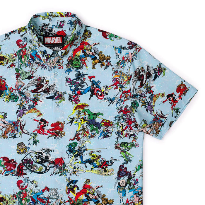 RSVLTS XS Marvel Short Sleeve Shirt Marvel 85th Anniversary "There Goes My Hero" – KUNUFLEX Short Sleeve Shirt