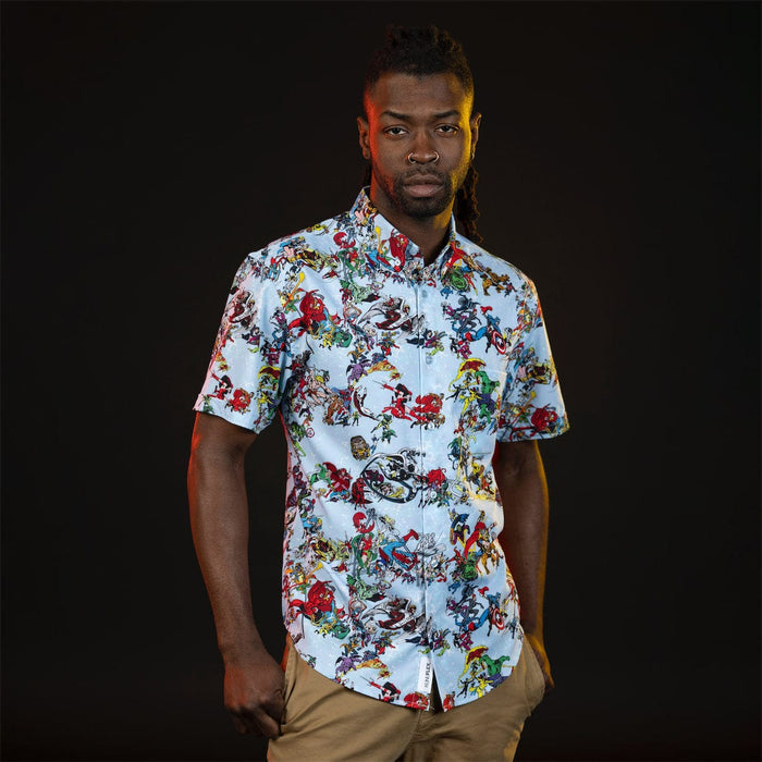 RSVLTS Marvel Short Sleeve Shirt Marvel 85th Anniversary "There Goes My Hero" – KUNUFLEX Short Sleeve Shirt
