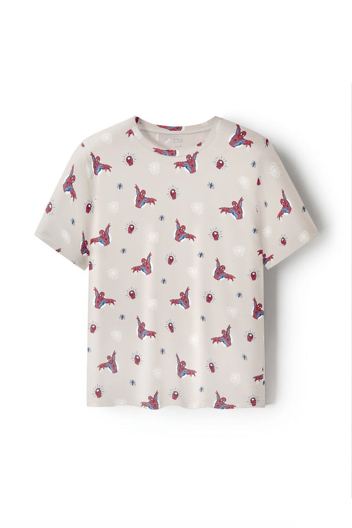 Men's Crew Neck Tee in Spider-Man print on a white background