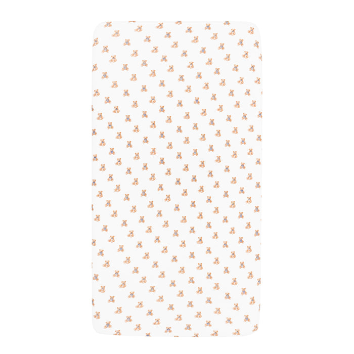 Mini Crib Sheet in Teddy Bear on mattress
