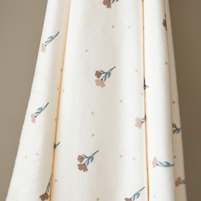 A minky stretch luxe swaddle that has a floral pattern on it.