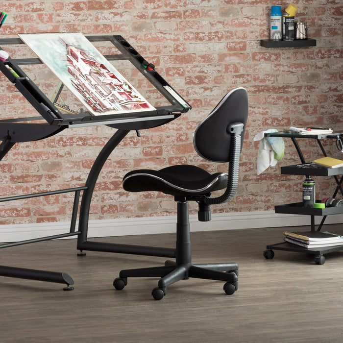 Mode Height Adjustable Swivel Office Task Chair with Contoured Seat and Back- Black 18522