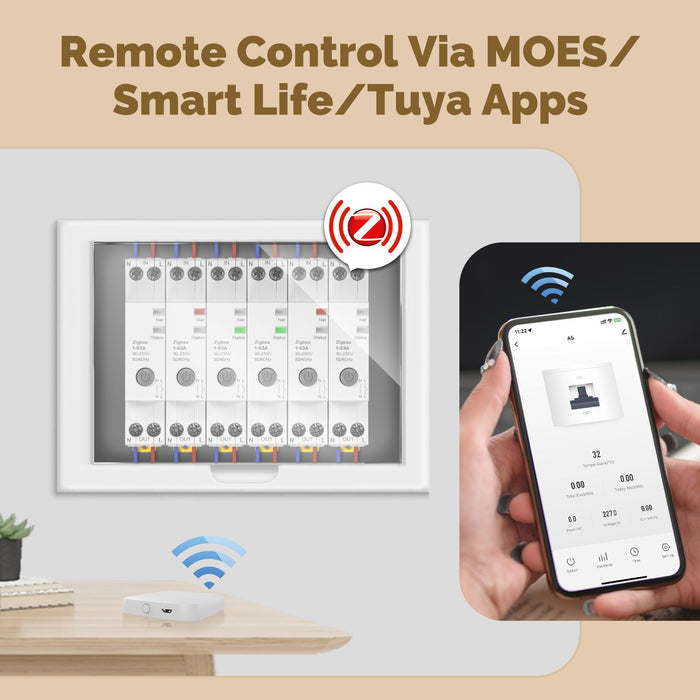 MOES Tuya ZigBee Smart Circuit Breaker 63A Electricity Monitor V0 Fireproof Remote APP Control with Alexa