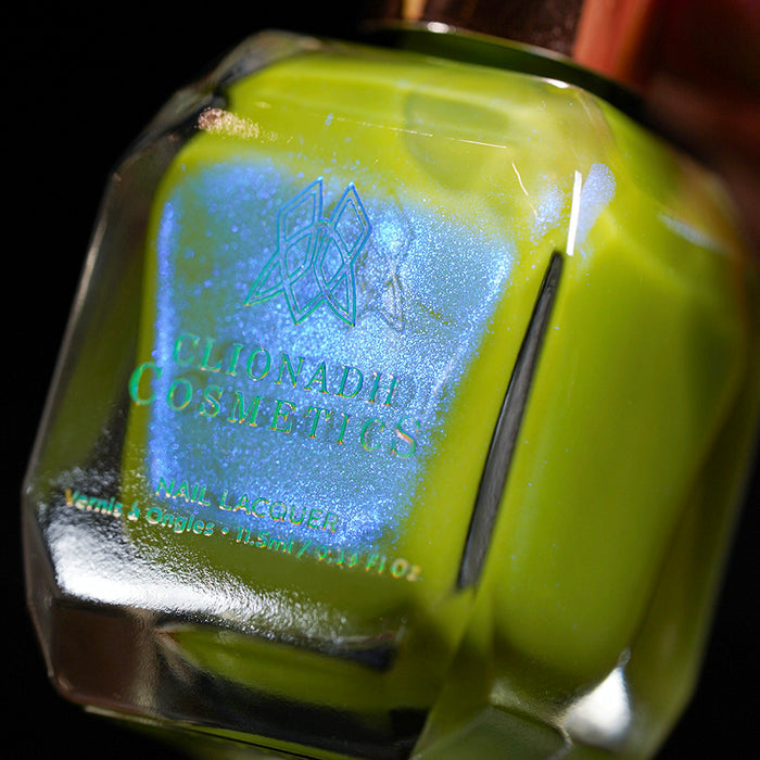 Macro shot of Myrrh Nail Lacquer bottle.